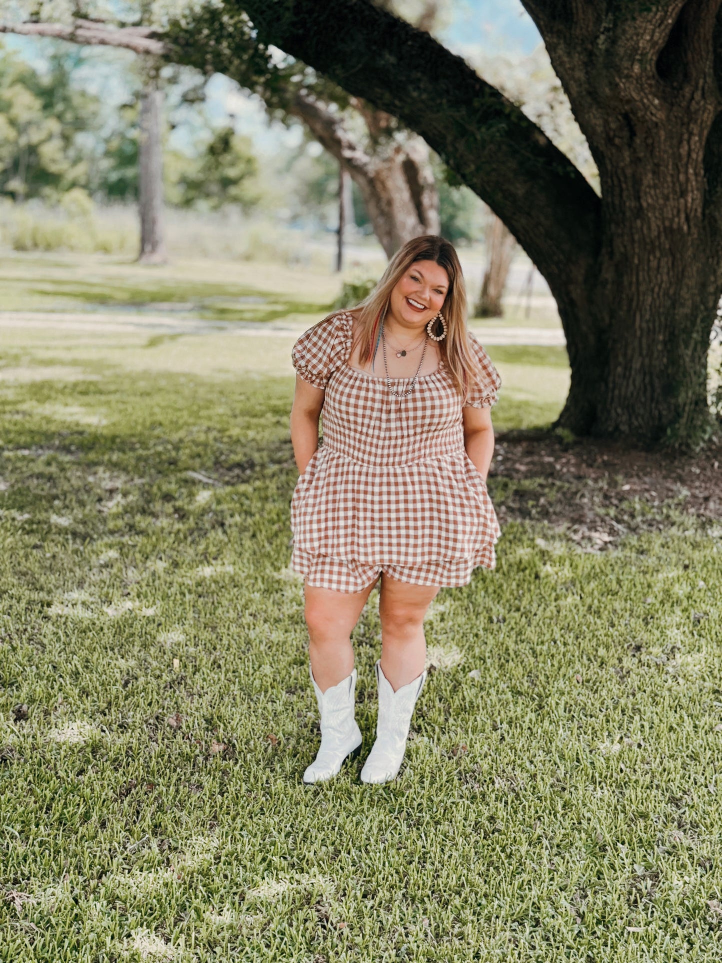 GINGHAM PRINT PUFF SLEEVE ROMPER