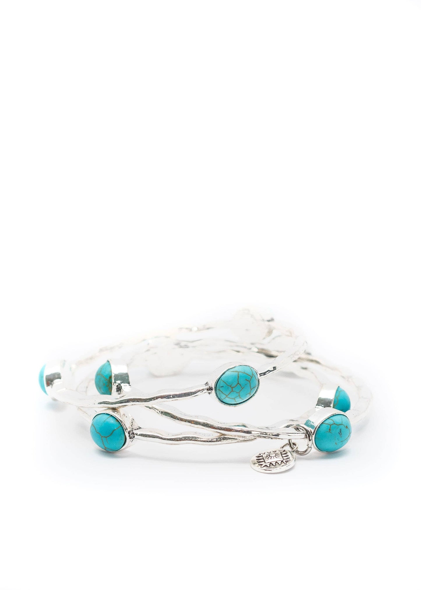 Set/3 Burnished Silver Bangles with TQ Ovals