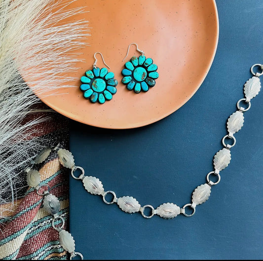 Turquoise Daisy Flower Earrings