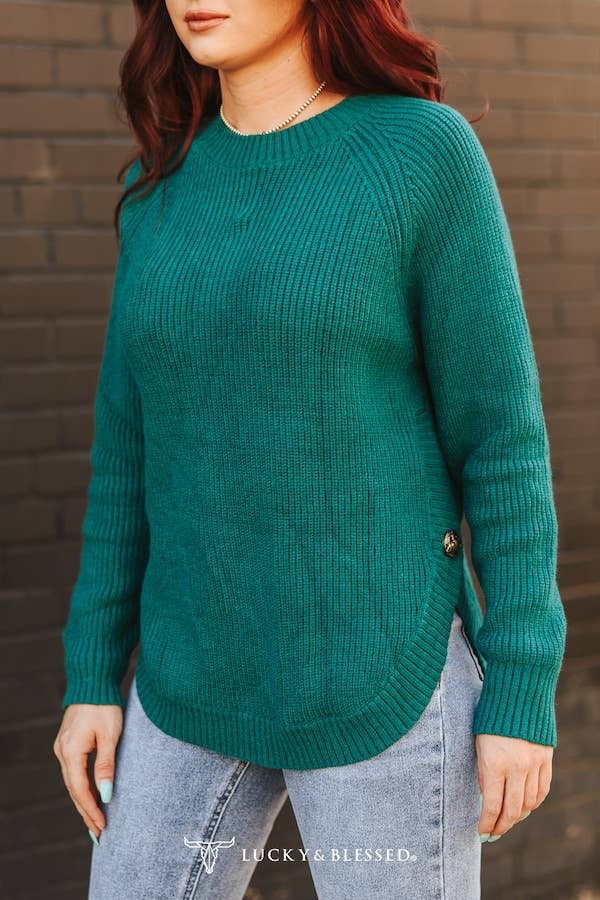 Jade Knitted Round Hem Sweater Button Detail