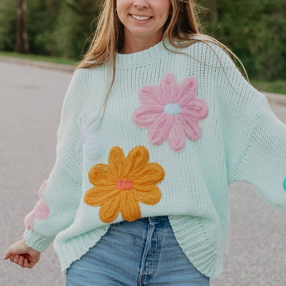 Mint Floral Stitched Winter Sweater