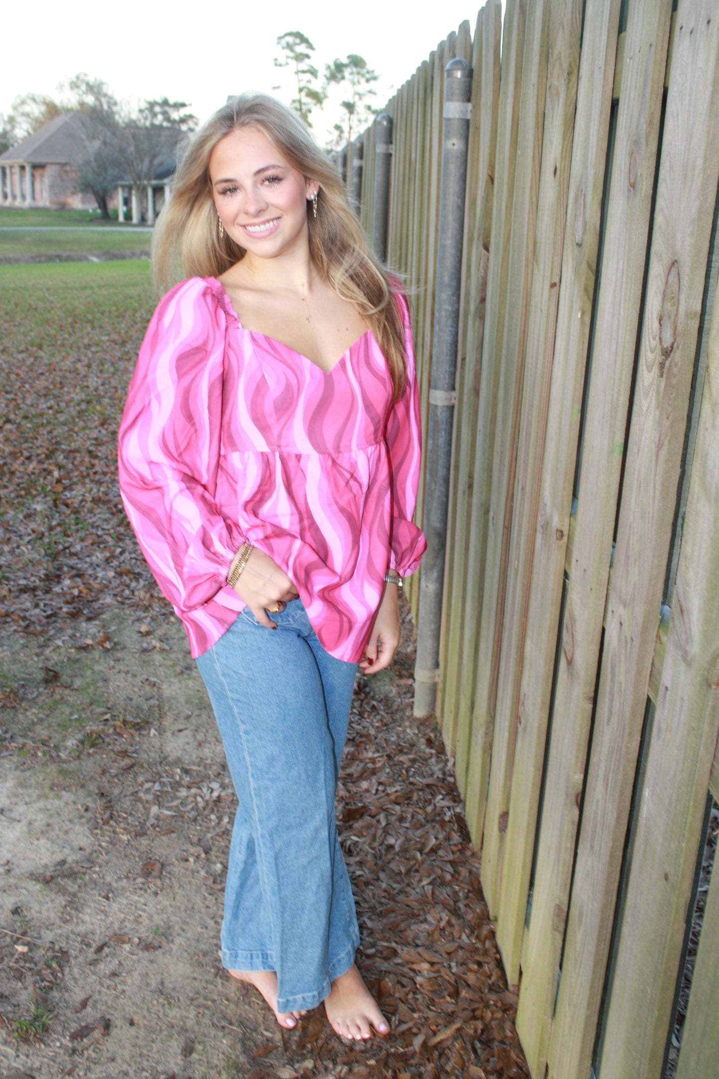 Flirty in Fuchsia Balloon-Sleeve Blouse