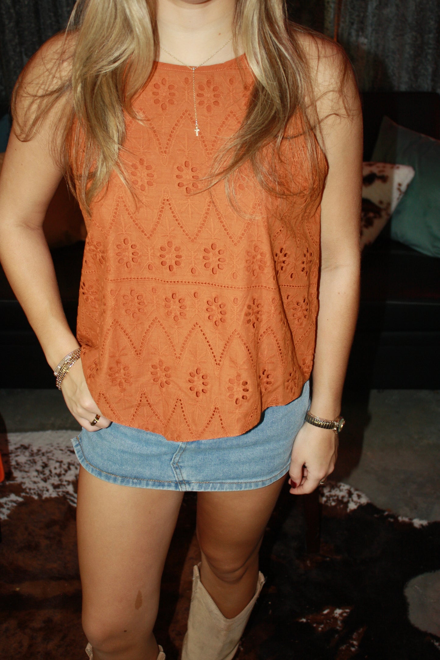 Rust Eyelet Top