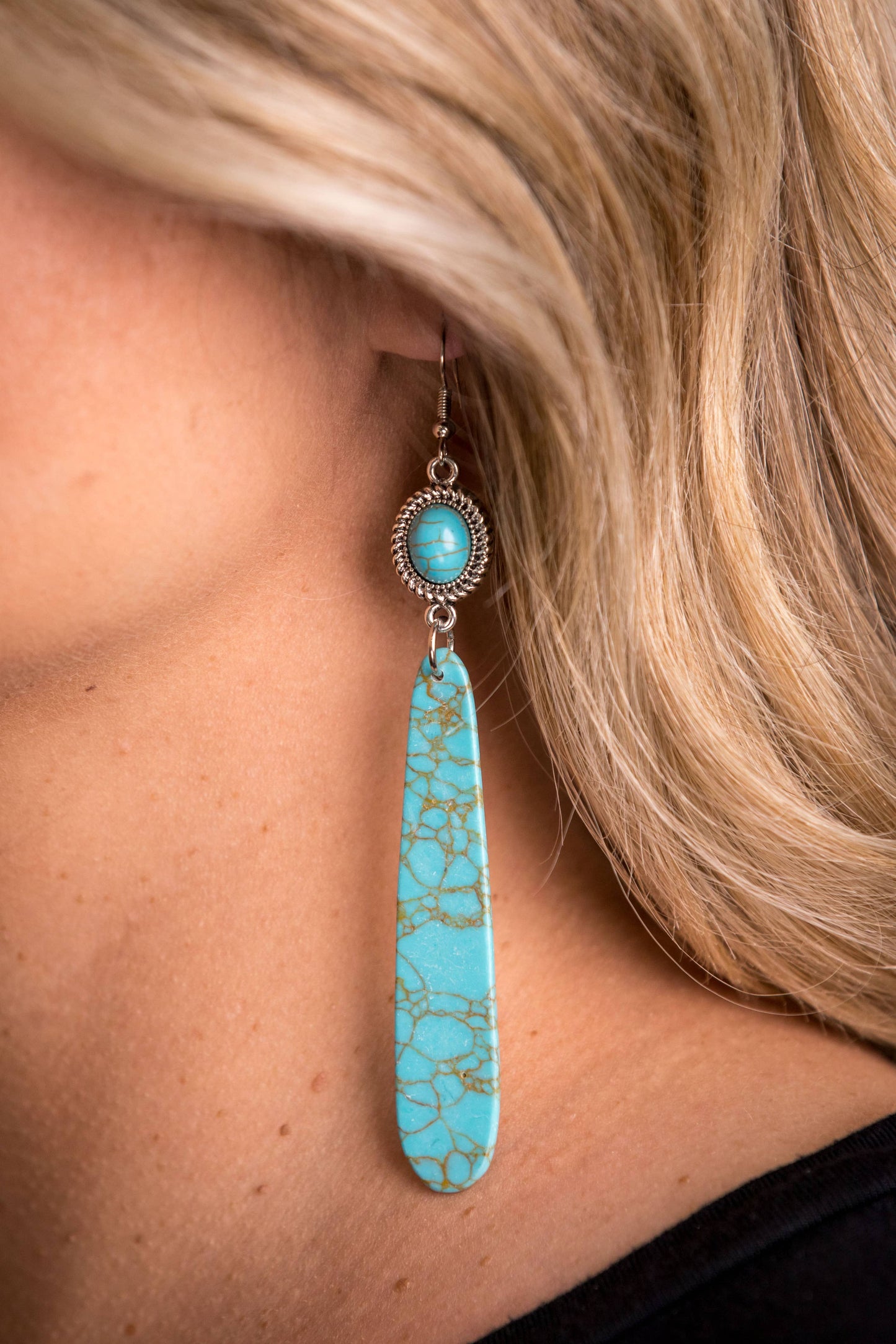 Turquoise Slab Earring(Silver)