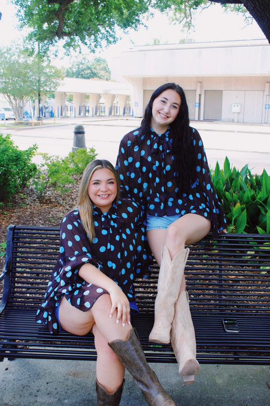 Plus Polka Dot Sheer Chiffon Ruffle Blouse