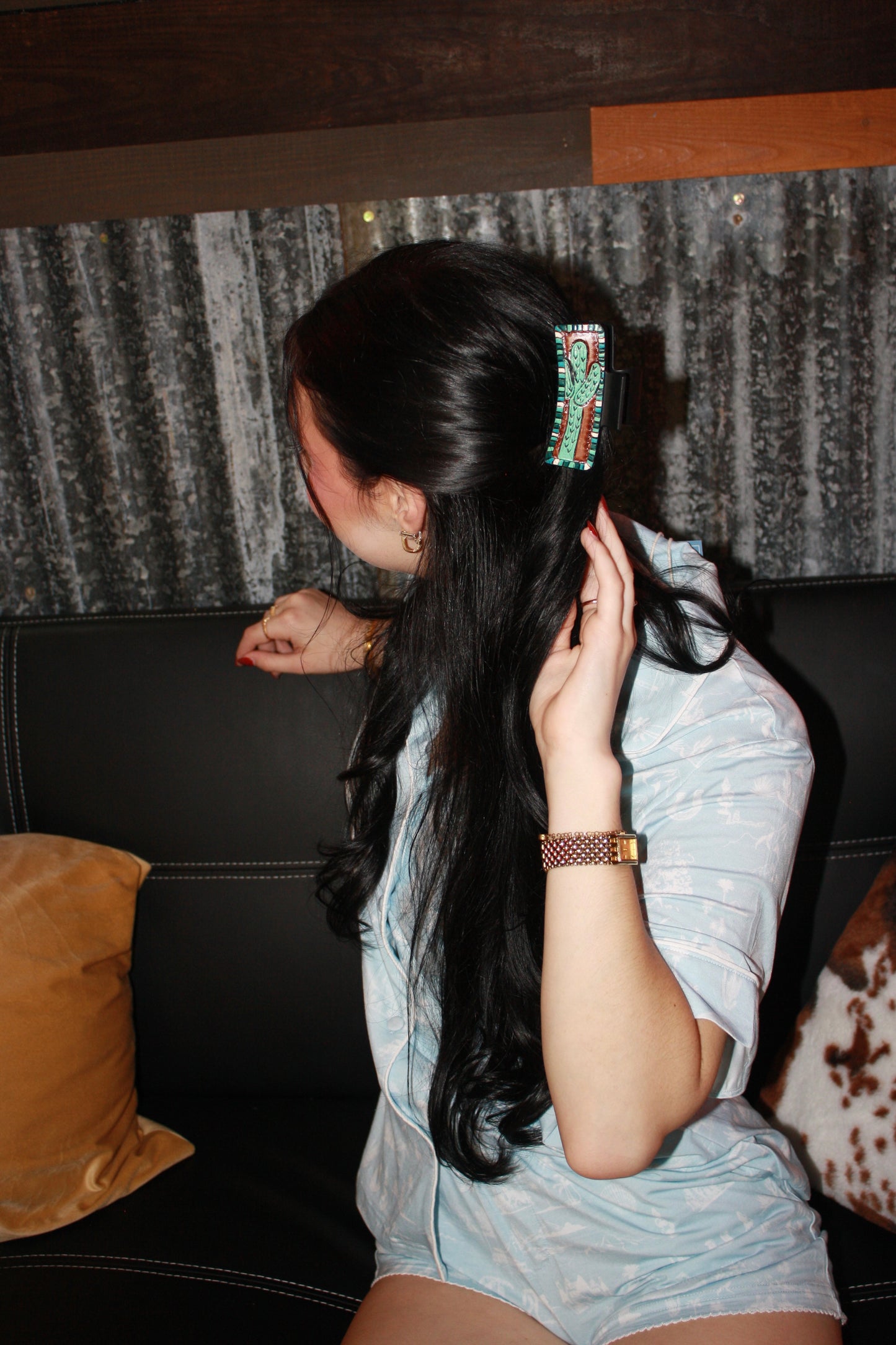 Turq Cactus Medium Claw Clip