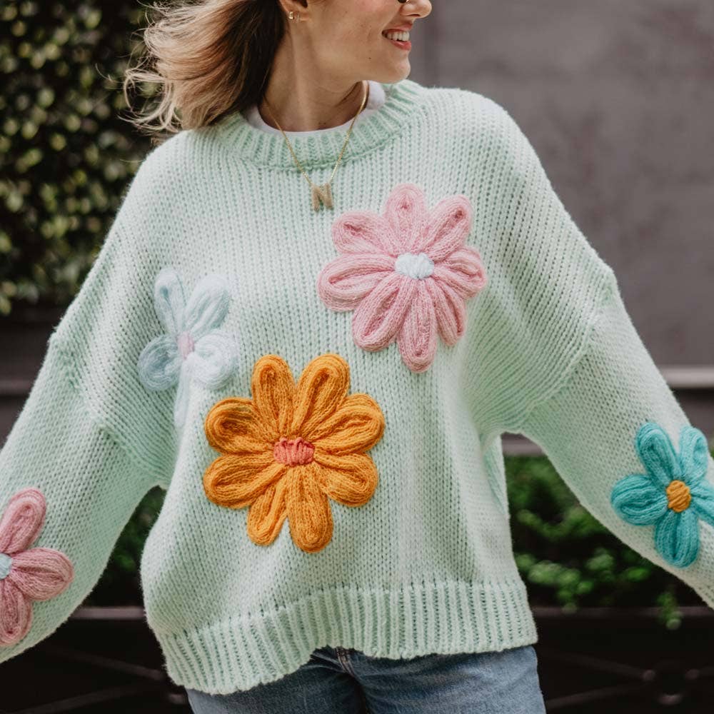 Mint Floral Stitched Winter Sweater