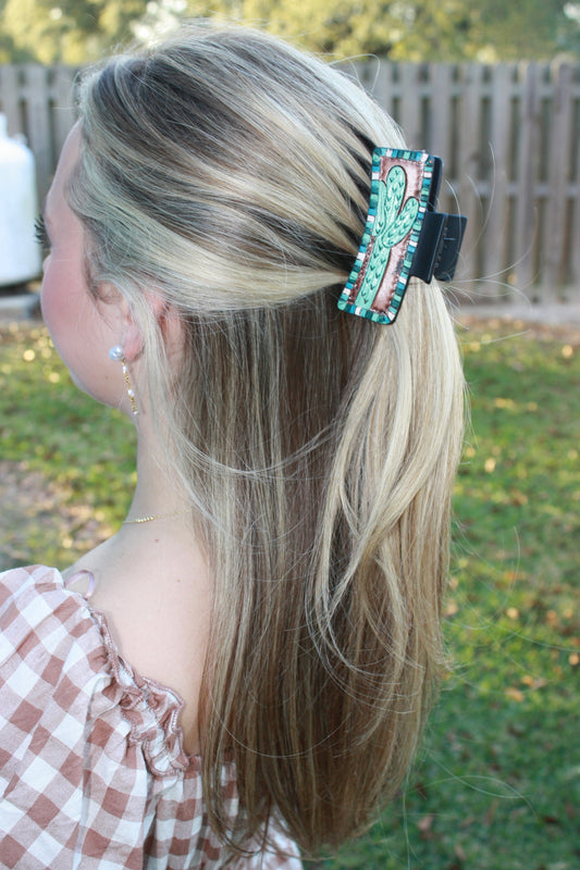 Turq Cactus Medium Claw Clip