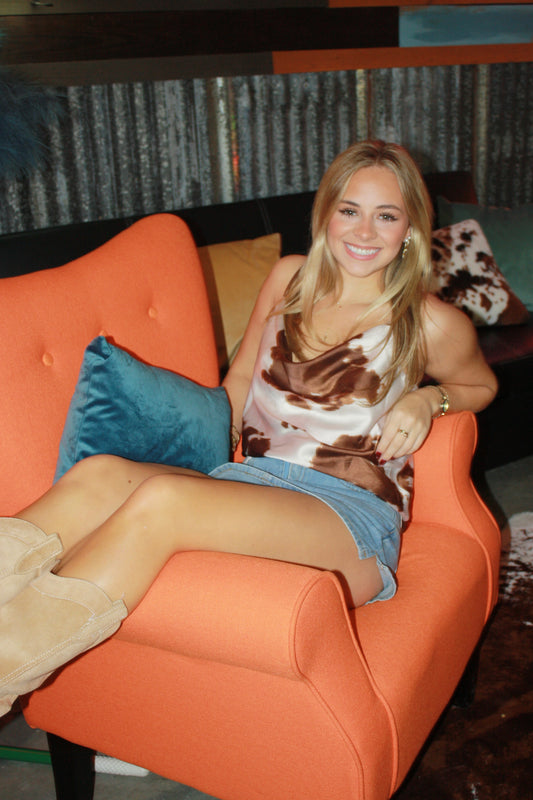 Western Cow Print Satin Top