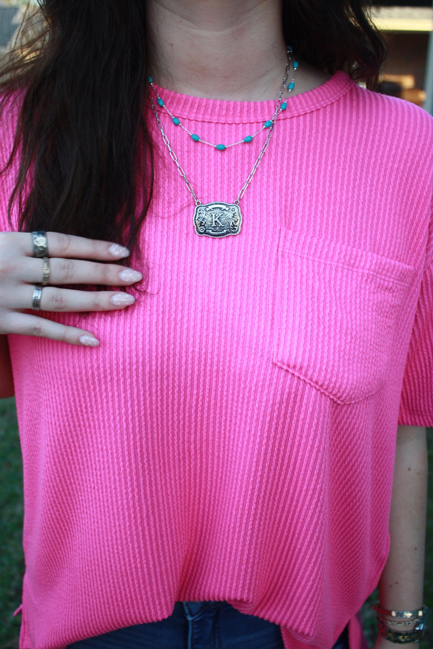 Belt Buckle Initial Necklace