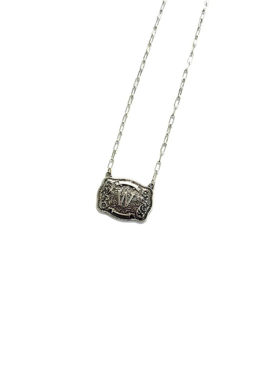 Belt Buckle Initial Necklace