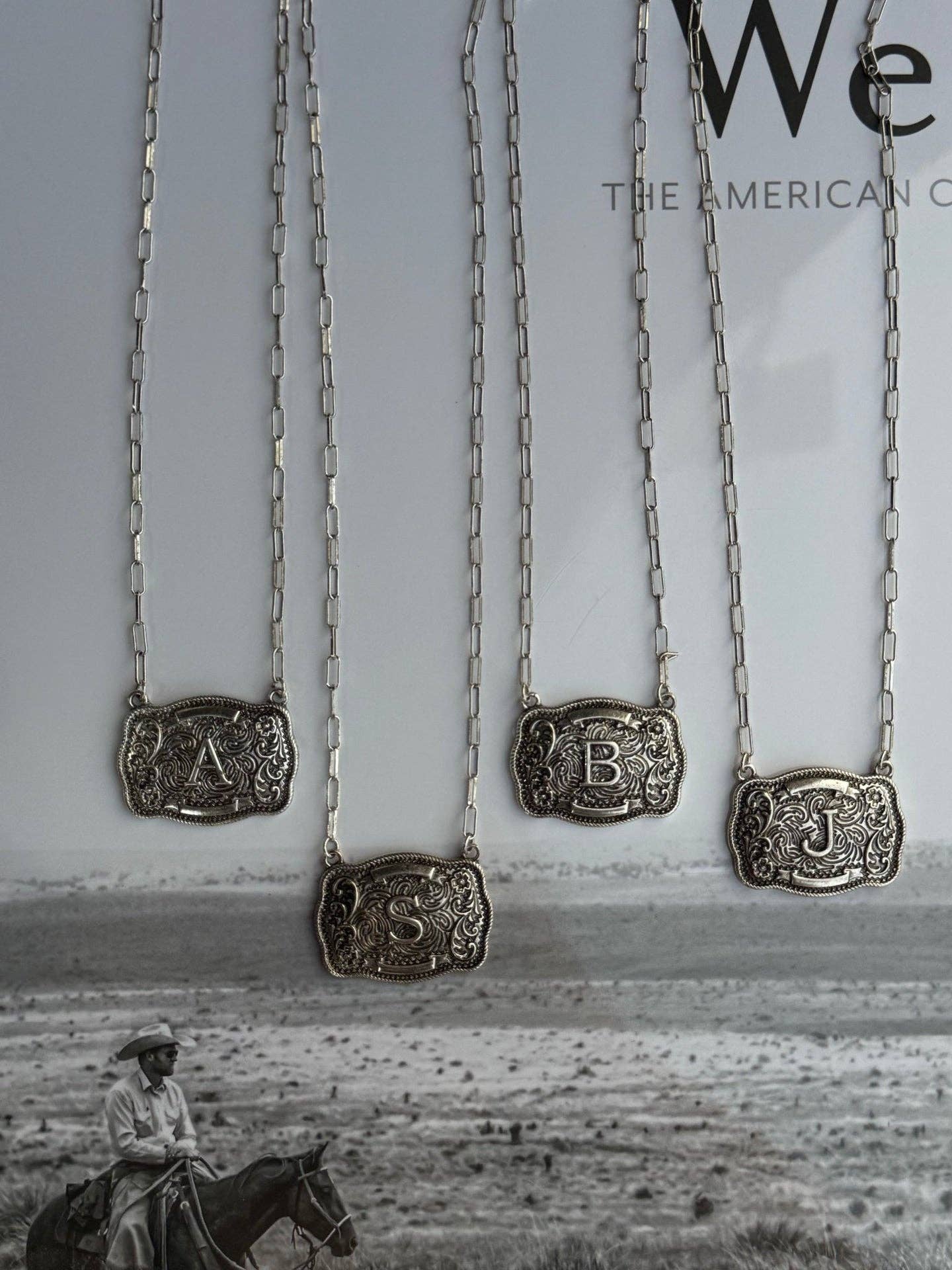 Belt Buckle Initial Necklace