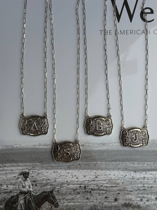 Belt Buckle Initial Necklace