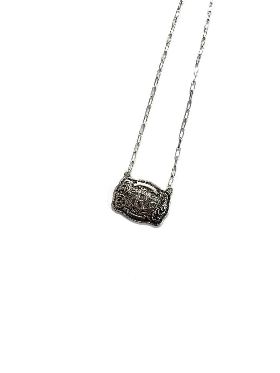 Belt Buckle Initial Necklace