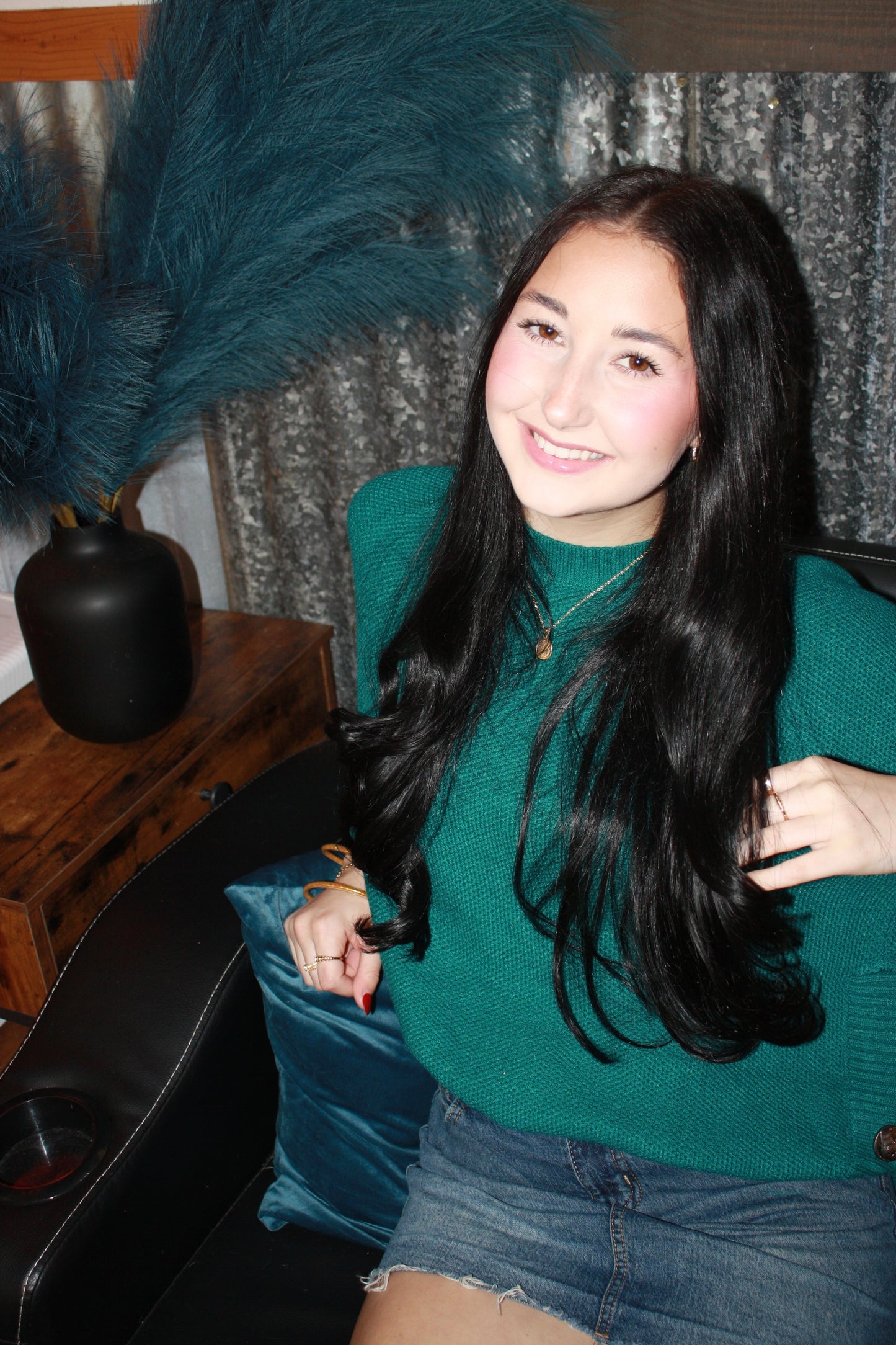 Plus Jade Knitted Round Hem Sweater Button Detail