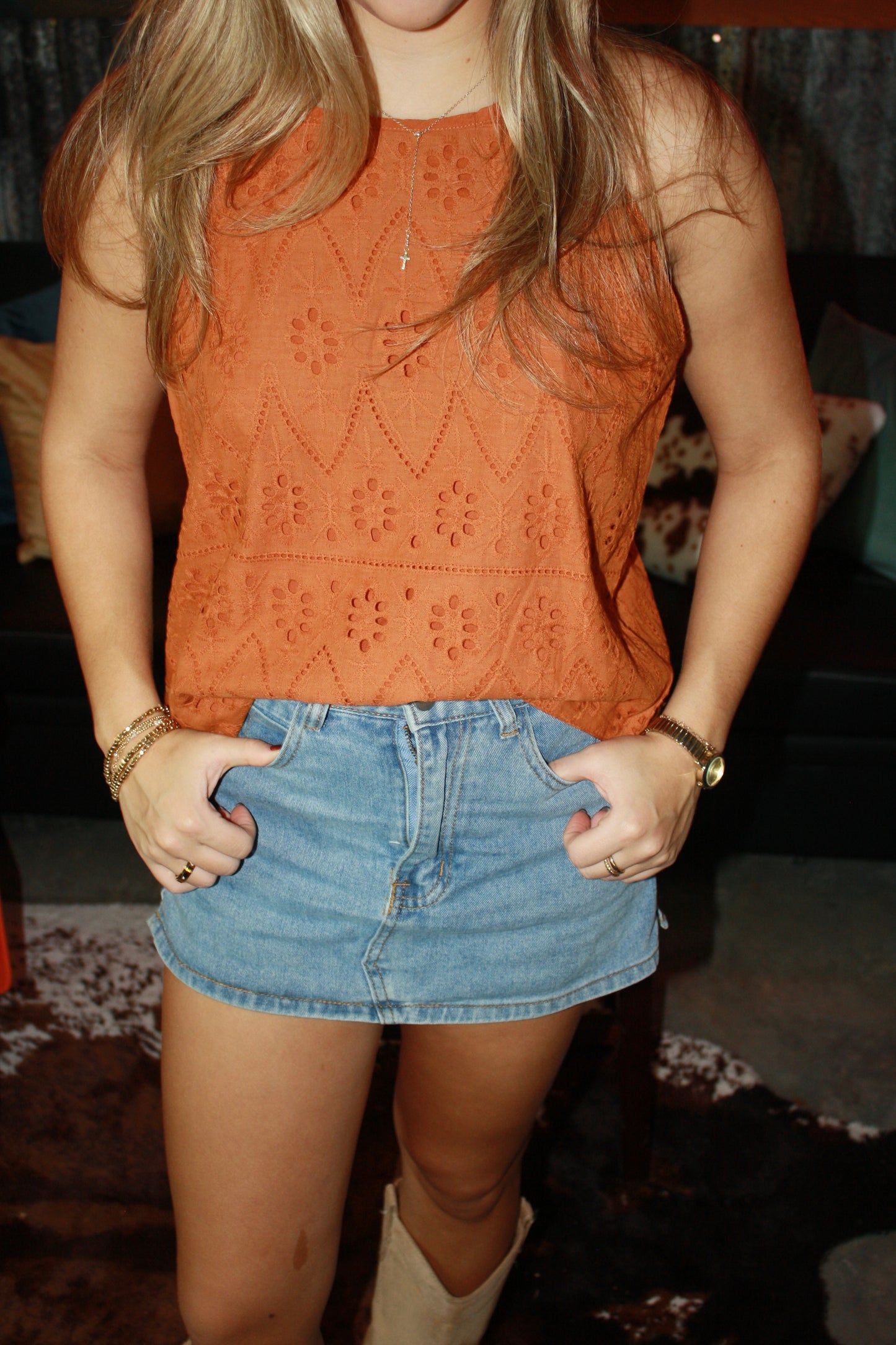 Rust Eyelet Top