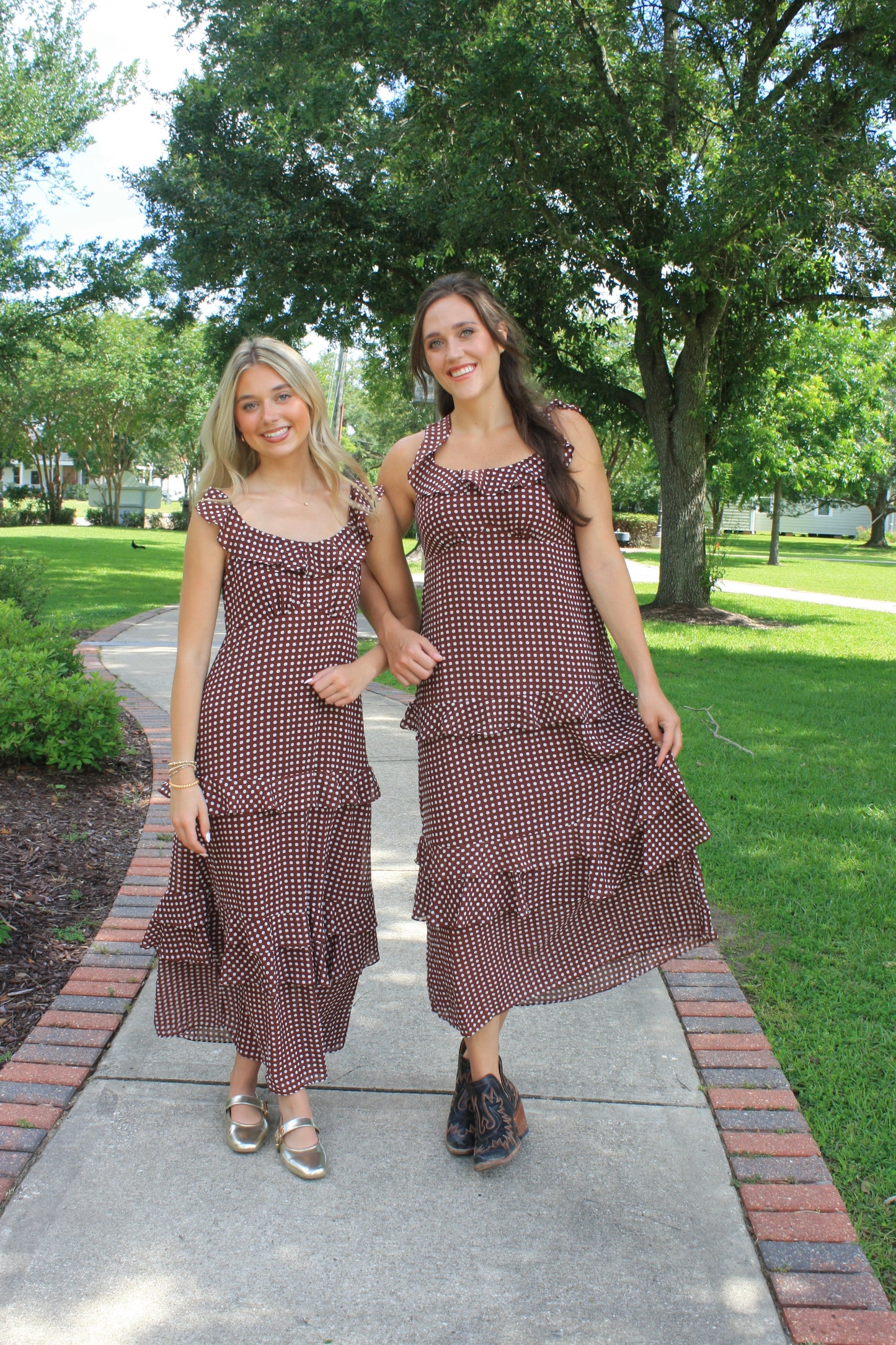 Irene Coffee Polka Dot  Dress