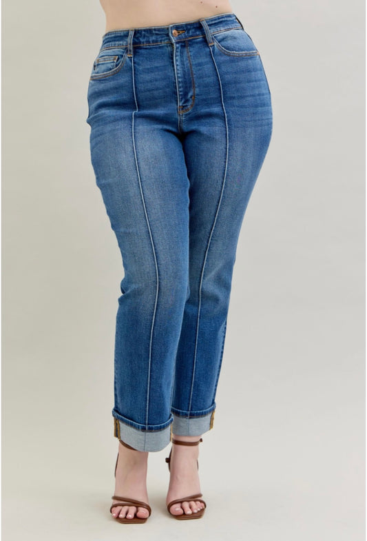 Judy Blue High Waisted Cuffed Straight Leg Jeans(Plus)