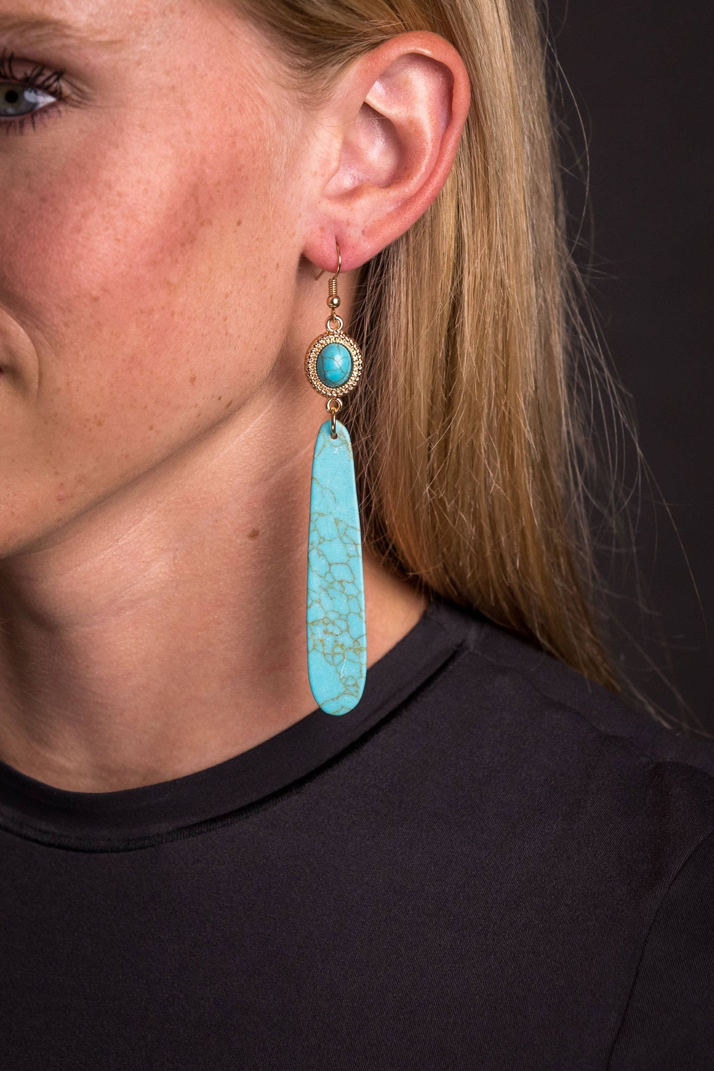 Turquoise Slab Earring(Gold)
